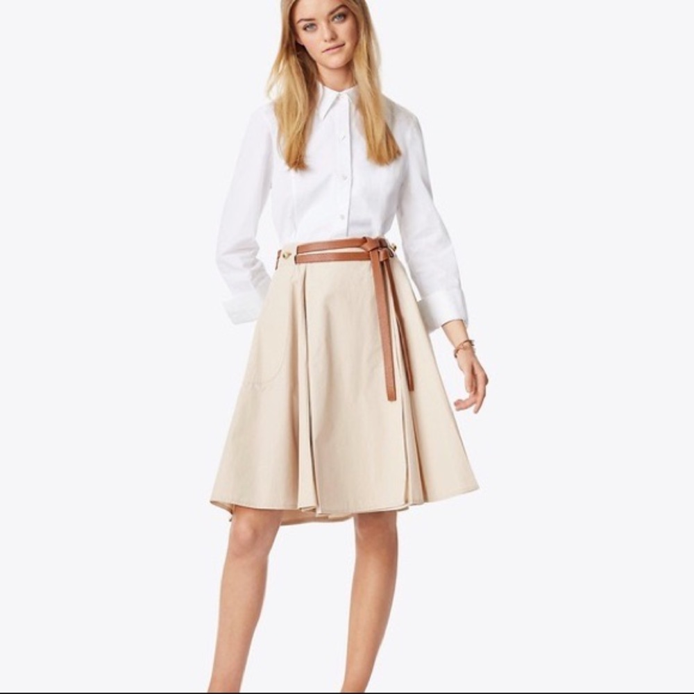 New! Tory Burch $428 Flattering A-line skirt khaki sz 10